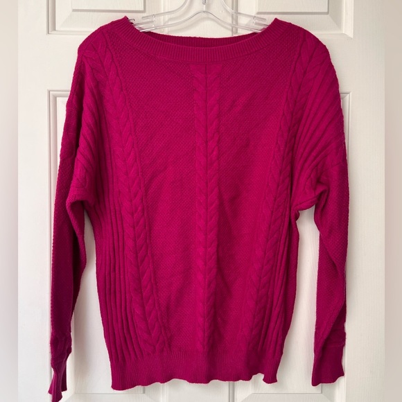 Cyrus Fuchsia Cable Knit Crewneck Sweater S - Picture 2 of 10